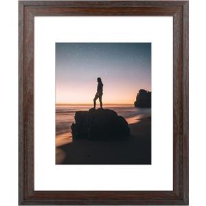 Golden State Art, 16x20 Picture Frame - Displays 11x14 Photo with Mat or 16x20 Without Mat, Wide Moulding Solid Wood Frame for Wall Display, Distressed Dark Brown