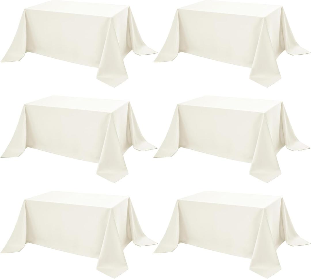6-Pack Ivory Tablecloths for Rectangle Tables, 90 x 156 Inches, Stain-Resistant Polyester Fabric for 8 Foot Tables - Washable Table Covers for Weddings, Banquets, Birthday Parties, Events