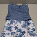 ADIRUN Girls Tankini Bathing Suits Two Piece Tropical Print Pleated Tween Girls Swimsuits Adjustable Straps with Ruffle Drawstring Skirt Swimwear Dark Blue 13-14 Years