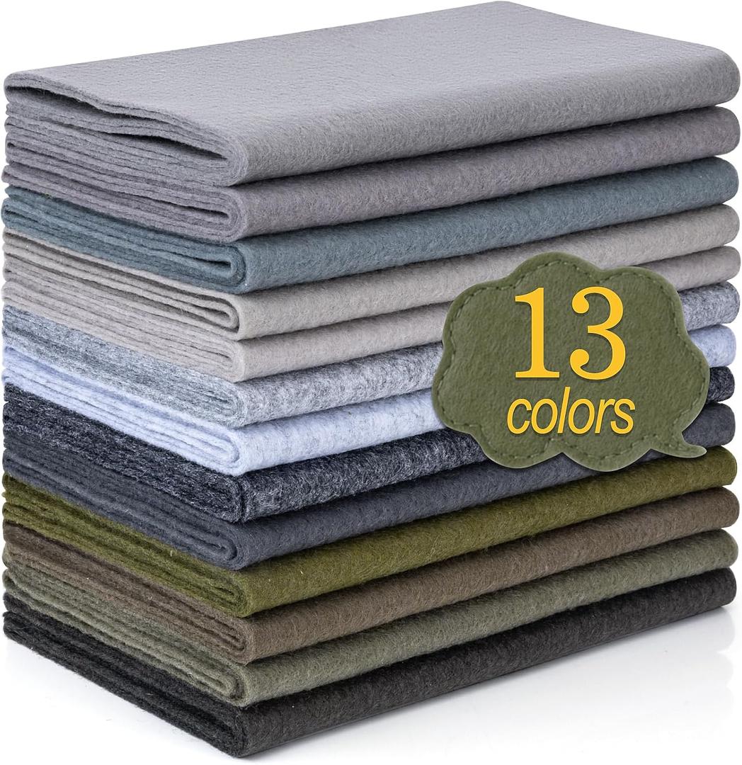 XSEINO 13 Rolls 8"x35" 1.4mm Thick Soft Felt Fabric Sheet 13 Assorted Gray Series Colors Felt Pack Pastel Felt Sheets for DIY Craft Sewing Squares Nonwoven Patchwork (Grey Hues)
