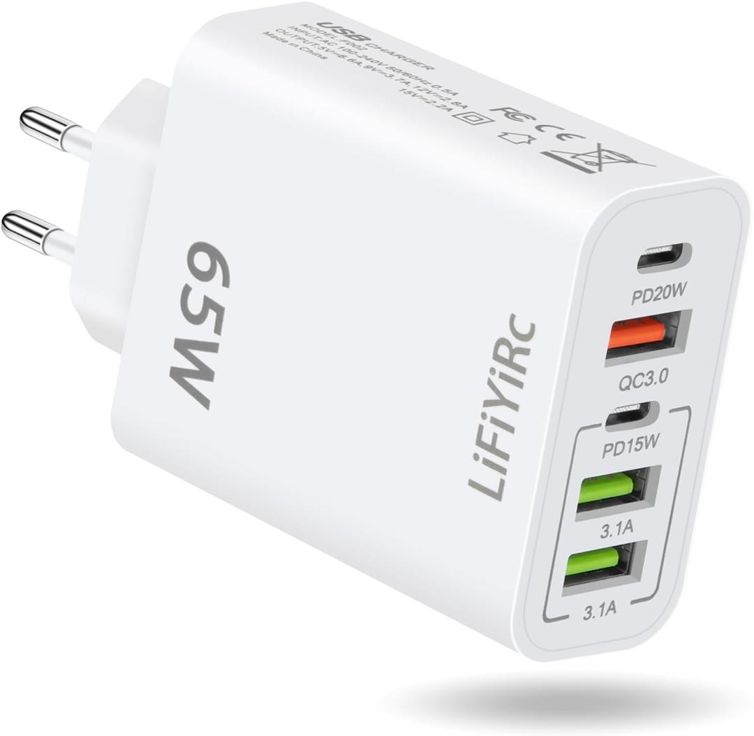 European Travel Plug Adapter, Type C Charger Block PD 20W QC3.0 Fast Charging, 2 USB C 3 USB A Power Adaptor to Europe Compatible with iPhone 16 15 14 13 12 11 Pro Max XS XR X Plus, Galaxy