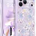 GVIEWIN for iPhone 17 Pro Case Compatible with MagSafe [Curly Wave Edge][Full Camera Protection] Floral Translucent Shockproof Magnetic Women Phone Case for iPhone 17 Pro 6.3'', Apricot Blossom/Purple