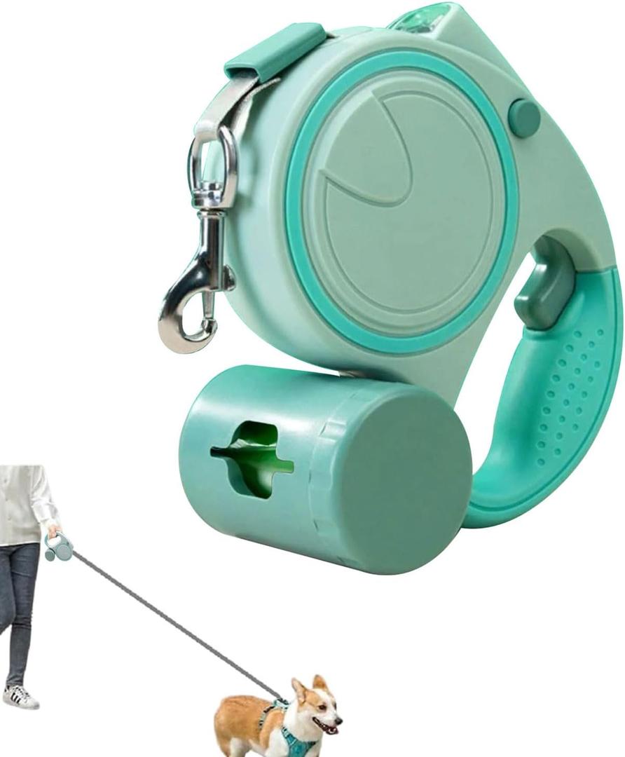 Retractable Dog Fancy Leash with Flashlight and Dispenser, 16 ft Dog Retractable Leash is Perfect for Safe and Comfortable Walking with Your Pet - Suitable for Dogs - Green