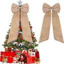 20  47 Inches Extra Large Burlap Bow Christmas Tree Topper Giant Bow Decoration with Long Streamers Rustic Wall Decor for Xmas Tree Home Wreath Door Holiday Birthday Party Wall (Small)