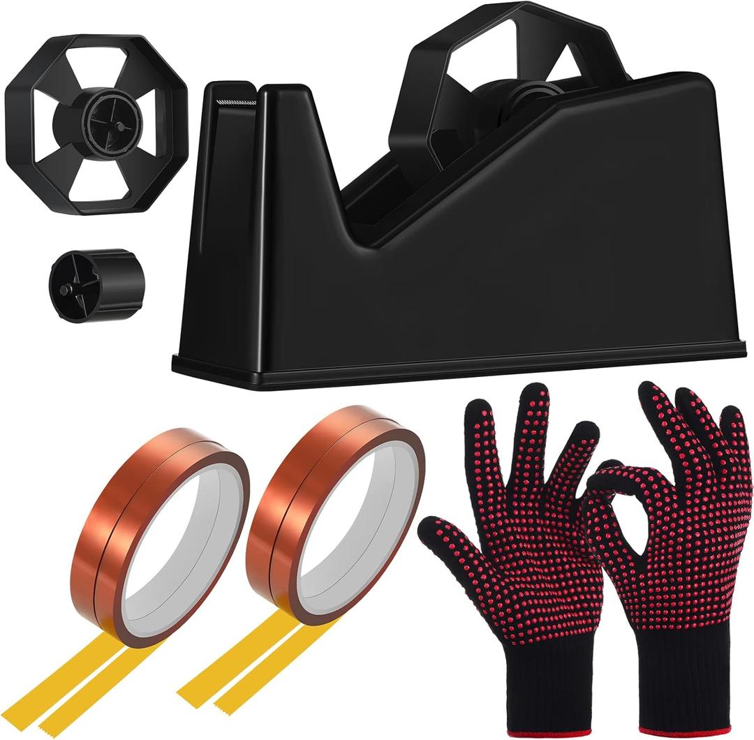7 Pcs Heat Tape Dispenser Sublimation Set Tape Roll Dispenser with Weighted Nonskid Base and 4 Pieces Heat Transfer Tapes 2 Pieces Heat Resistant Gloves Heat Resistant Silicone Gloves (Black)