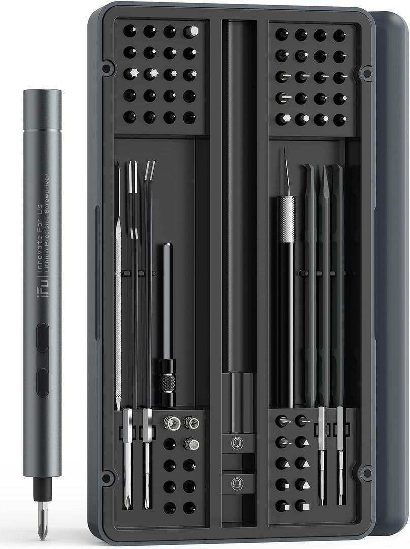 iFu Mini Electric Screwdriver Kit, 90-in-1 Precision Repair Set with 64 Magnetic Bits & LED Light, Cordless Power Screwdriver for Phone, Laptop, Computer, Camera, Watch, Electronics - Gift for Men (Dark Gray Green-mr1)