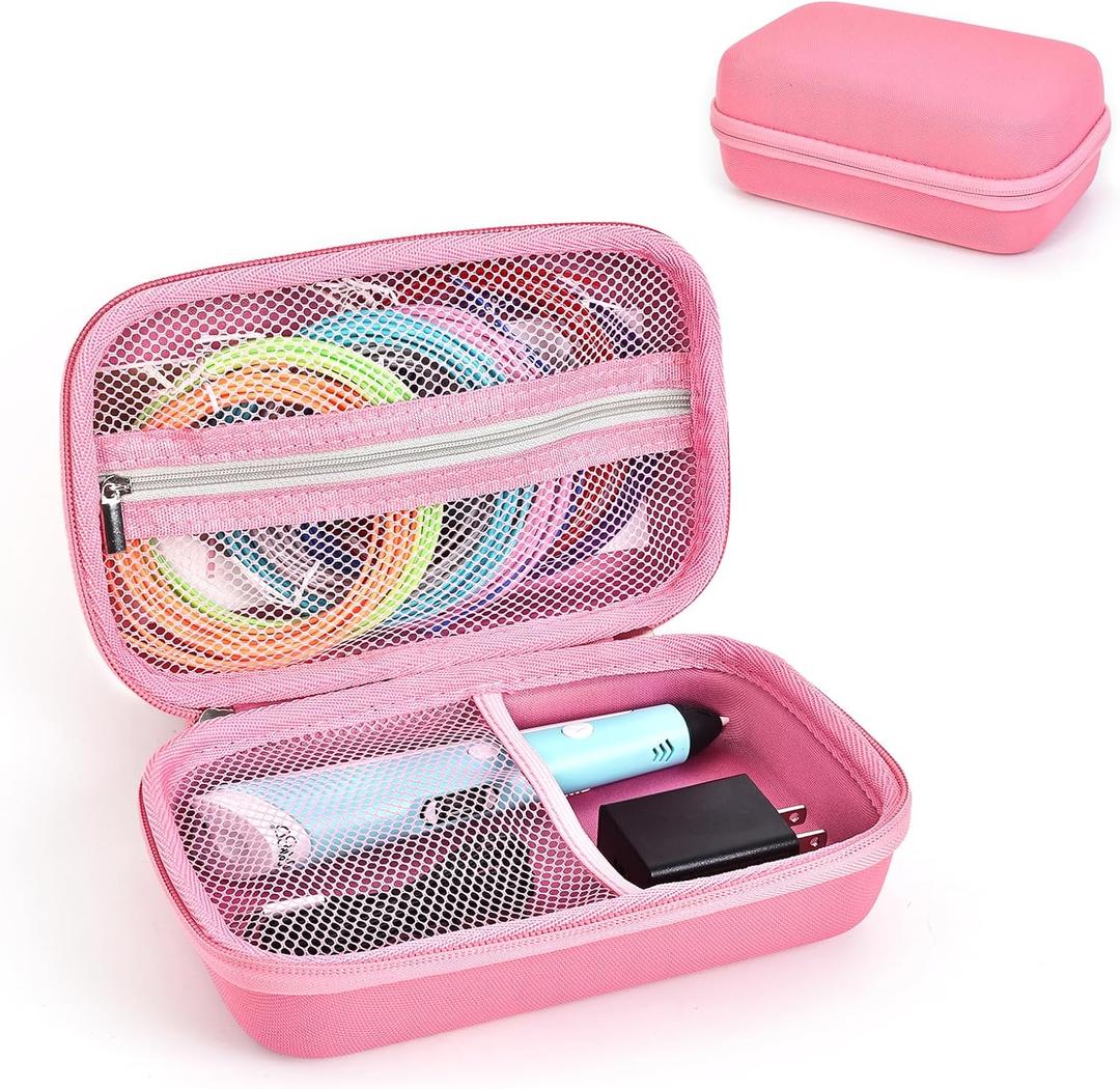 Case Compatible with 3Doodler Start+ Essentials for 3D Pen Set for Kids, Carrying Holder Fit for Printing Pens, Storage Organizer for Printing Filament Refill, Micro-USB Charger (3D-04A-Pink)