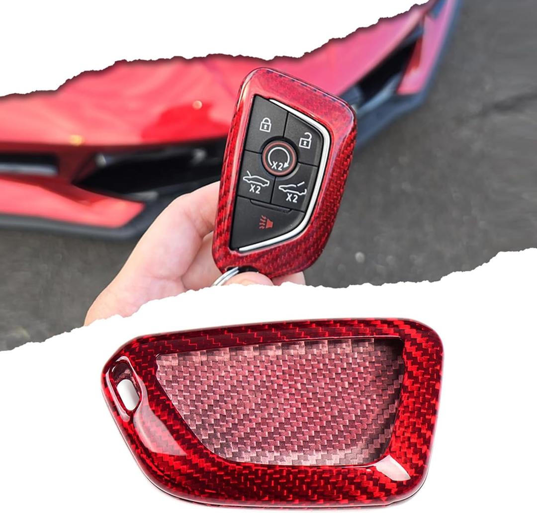 Genuine Carbon Fiber for Chevrolet Corvette C8 Key Fob Case Cover 2020 2021 2022 (Red, Black) Keyless Entry Shell Trim (Black)