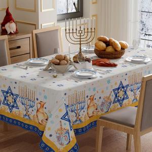 XCHI Six-Pointed Star Dreidel Gelts Hanukkah Chanukah Menorah Tablecloth Square Table Cloth Washable Table Covers for Indoor Dining Home Party Decorations 60x60 Inch