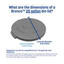 SPARTA Bronco Waste Container Trash Can Lid, Round Trash Bin for Disposal, 20 Gallons, Gray, 84102123