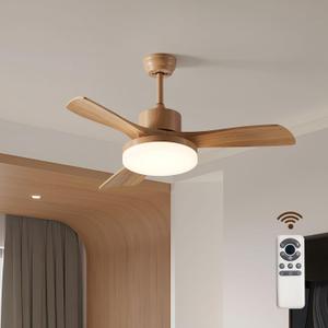 42 Inch Ceiling Fans with Lights, 3 Blades Modern Ceiling Fan with Remote Control, Solid Wood Fan with Light for Patios, Outdoor, Living Room, Dining Room, Bedroom