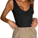 REORIA Butsmooth® Women’s Trendy Sexy Plunge Deep V Neck Sleeveless V Backless Going Out Tank Bodysuits Tops XXL