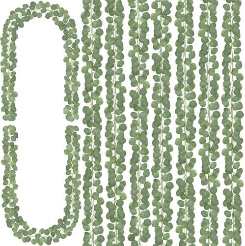 CQURE 8Pcs Eucalyptus Garland, Artificial Eucalyptus Leaves Table Greenery Garland Wreath Spring Vines for Wedding Party Table Bedroom Wall Room Decor