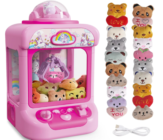 Marlrin Claw Machine for Kids, Mini Vending Machine Girls Unicorn Toys, Candy Grabber Prize Dispenser with Sound & 20 Mini Plush Toys, Electronic Arcade Game Indoor Toy for Home Party Birthday Gifts