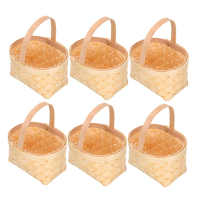 SHOWERORO  5 Pack Mini Wooden Baskets with Handles Small Handheld Woven Candy Baskets for Wedding Party Treats Birthday Holiday Events