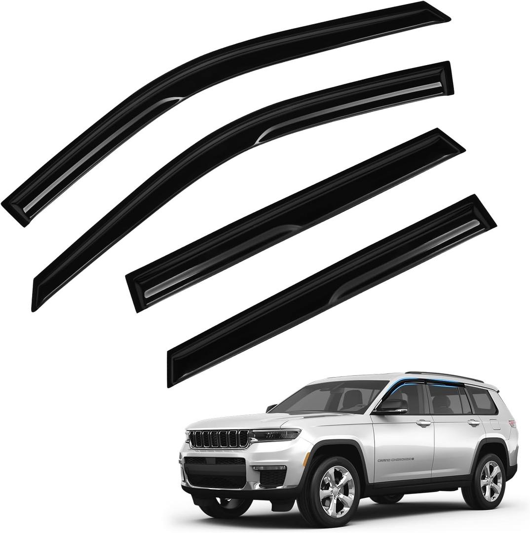 Grand Cherokee Rain Guards - Window Visors for Jeep Grand Cherokee 2011-2021, Out-Channel Side Window Rain Guards for Grand Cherokee Accessories, 4PCS, Black, Car Accessories