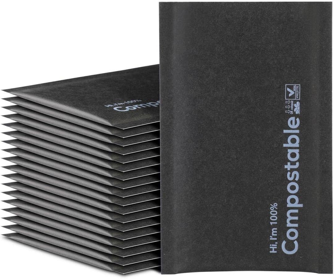 4x8 100% Biodegradable Bubble Mailers,25 Count Kraft Black #000 Compostable Padded Packaging Wrap Envelopes Pouches Eco Friendly Self Seal Bags