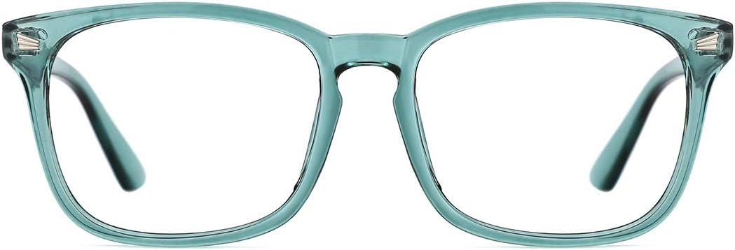 TIJN Blue Light Blocking Glasses for Women Men Clear Frame Square Nerd Eyeglasses Anti Blue Ray Computer Screen Glasses ((06)-seagreen)
