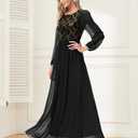 Women's Sequin Evening Dresses Long Sleeves Crewneck Floor Length Chiffon Formal Ball Gowns Dress (Medium, Black)