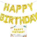 Happy Birthday Balloons Banner, 16 Inch Mylar Foil Letters Sign, Birthday Party Decorations for Kids and Adults, Party Decorations Supplies (Gold) Pack of 2
