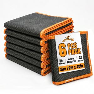 Auramoove - Polyester Moving Blankets Heavy Duty - Furniture Pads with Padded Fiber Filling for Moving, Storage, Shipping & Furniture Protection - 72" x 40", 6-Pack