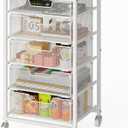 Utility Cart with 5 Drawers, Rolling Storage Cart with Wooden Tabletop and Lockable Wheels, Storage Drawer Cart with Drawers, Craft Cart for Bedroom, Classroom, Home, Office, White,11.81"D x 14.96"W x 26.97"H