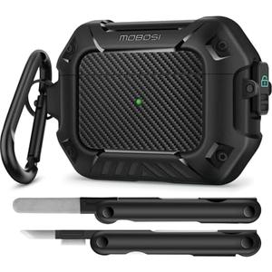 MOBOSI for AirPod Pro Case with Cleaner Kit, Compatible with Airpods Pro 2 Case Cover 1st/2nd Generation with Lock & Keychain, Full Body Shockproof Protective Case (2023/2022/2019), Black