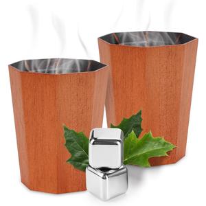 Charred Oak Whiskey Glasses Set of 2 - Wooden Bourbon Drinking Tumbler Cups Old Fashioned with 2 Ice Cubes - Dad Husband Whiskey Lovers | Birthday Anniversary Fathers Day Home Bar Unique Gifts for Men