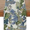 Snycler 13x48 Inch Table Runner Chinoiserie Vintage Style Mountain Spring Summer Table Runner, Seasonal House Trees Luxury Farmhouse Kitchen Dining Table Decoration for Home Party Decor