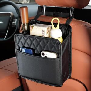 FrgKbTm 2Pack Car Seat Back Hanging Bag Car Document Holder Multi-Pocket Bottle Bag Storage Waterproof Pu Leather Box Organizer Travel Tidy Pouch Pocket Kids (Black A x2)