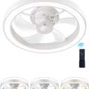 Flush Mount Ceiling Fan with Lights and Remote, Minimalist 20 inches Dimmable Low Profile Ceiling Fan, Matches Any Interior, Stepless Color Temperature Change, and 6 Speeds - White