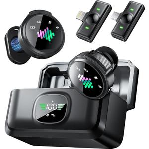 Wireless Lavalier Microphone for iPhone: 2PCS Mini Wireless Microphones for Android Equipment - Noise Reduction Lapel Mic for Professional Recording - 80h Battery Life - 48KHz Studio Sound