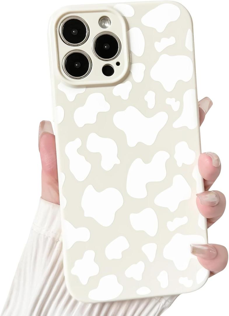 NITITOP Compatible with iPhone 12 Pro Max Case Cute Aesthetic Cow Print Pattern for Women Girl Men Trendy Slim Fit TPU Bumper Silicone Shockproof Full Camera Protection Cover - White (Apricot)