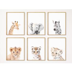 Tanmart Nursery Animal Wall Art Decor Baby Safari Canvas Prints Jungle Animal Wall Art Poster Baby Room Art Nursery Safari Pictures for Bedroom Boys Room 12x16 Inch Set of 6 Unframed