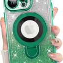 KANGHAR for iPhone 13 Pro Case, Support for MagSafe [Four Corner Cushion Series] Kickstand Electroplate Edge Shockproof Durable Full Body Protection for Girls Women -Green