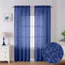 Lecloud Leia Dusty Blue Sheer Curtains 90 Inches Long 2 Panels, Jacquard Textured Curtains for French Door, Rod Pockets Farmhouse Airy Semi Sheer Voile Drapes for Bedroom Living Room, 40 W x 90 L