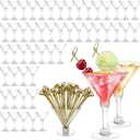 CALBODE 50 Pack Plastic Martini Glasses Sets for New Year Party 7oz Clear Cocktail Glasses with Sticks Plastic Disposable Cups Perfect for Wine, Appetizers, Btirhday Wedding and All Events100pcs