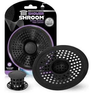 ShowerShroom Ultra Matte Black Hair Catcher, Stainless Steel Drain Protector, Fits All Shower Drains