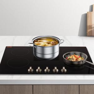 VEVOR Induction Cooktop, 9200W Electric Countertop Burner, 5 Burner Knob Control Stove, Built-in Induction Cooktop with 12 Temperature Settings, Glass Surface, Auto Shut-Off