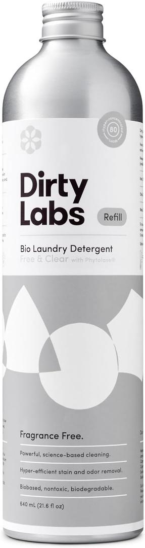 Dirty Labs | Scent Free | Bio Enzyme Liquid Laundry Detergent | 80 Loads (21.6 fl oz) | Hyper-Concentrated | High Efficiency & Standard Machine Washing | Nontoxic, Biodegradable | Stain & Odor Removal