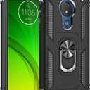 Military Grade Drop Impact for Motorola Moto G7 Power Case Moto G7 Supra Case 360 Metal Rotating Ring Kickstand Holder Magnetic Car Mount Armor Shockproof for Moto G7 Power Phone Case (Black)