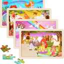 Wooden Puzzles Toys for Kids Ages 3-5, Set of 4 Packs with 20-Piece Unicorn Mermaid Princess Wood Jigsaw Puzzles, Preschool Educational Brain Teaser Toys for Girls 3 4 5 6 Years Old.