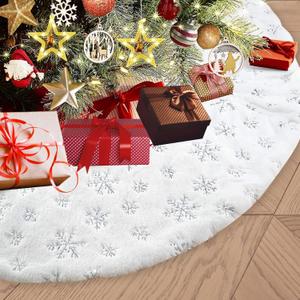 30inch White Christmas Tree Skirt Tree Carpet Blanket, Soft 2.5ft Xmas Christmas Tree Blanket with Silver Snowflake White Faux Fur Carpet for Christmas Holidays Decoration Party (78cm)