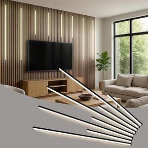 Black Wall Panels LED Lights,4PCS 3000K Self-Adhesive LED Light with Touch Switch for Wood Slat Walls,Under Cabinet Light