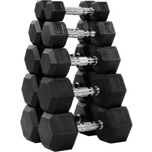 Fitvids 150LB Rubber Encased Hex Dumbbell Weight Set Contoured Handle for Muscle Toning, Strength Building & Full Body Workout