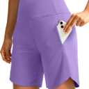 Soothfeel Women's 7" Athletic Running Long Shorts with Pockets High Waisted Bermuda Shorts for Women Workout Walking Casual (L)