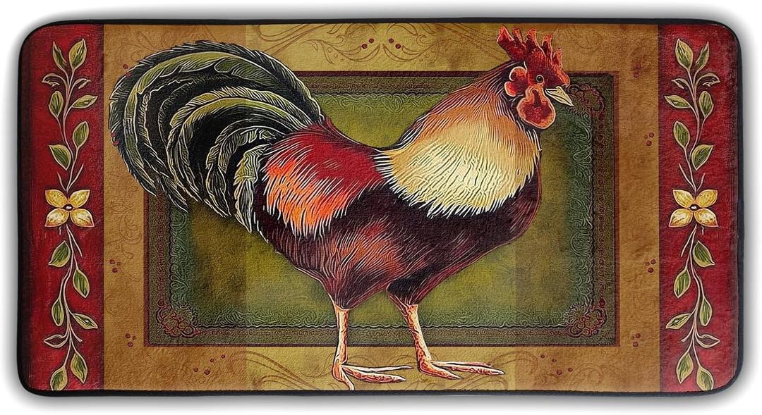 Rooster Kitchen Rugs and Mats 39 X 20 Inch Non Slip Anti Fatigue Washable Mat Chicken French Country Throw Carpet for Farmhouse Home Kitchen/Office/Bathroom Decor