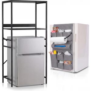 Weysat Dorm Essentials 1 Pcs Mini Fridge and Microwave Stand for Dorm 1 Pcs Mini Fridge Organizer over the Refrigerator Storage Organizer for Home Office School Kitchen (Gray), about 53.1 x 23.6 x 15.7 inches/ 135 x 60 x 40 cm