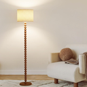 63" tall floor lamp, Solid Wood Traditional Floor Lamp with Beaded Column, 3-Color Dimmable Bulb Included, Vintage Farmhouse Floor Lamp for Living Room, Corner, Nursery, Dining Room, Bedroom(Walnut)