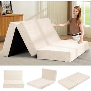 feliz home 6-Inch Tri-Folding Mattress Single Size - Foldable Futon Sofa Bed with Removable Washable Cover, Folding Futon Mattress | Non-Slip Bottom & Carry Handles for Guest, Camping, Dorm